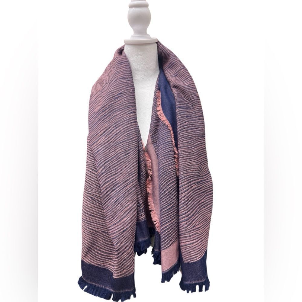 Auth Louis Vuitton Blue Pink Epi Textured Wrap Shawl Stole Cashmere Silk - Picture 2 of 13